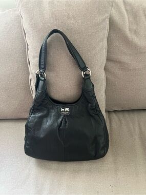 Coach Black Leather Hobo Shoulder Bag with Silver Hardware